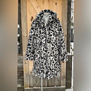 Dennis Basso Grey Reversible Hooded Snow Lynx Faux Fur Quilted Puffer Coat~1X~